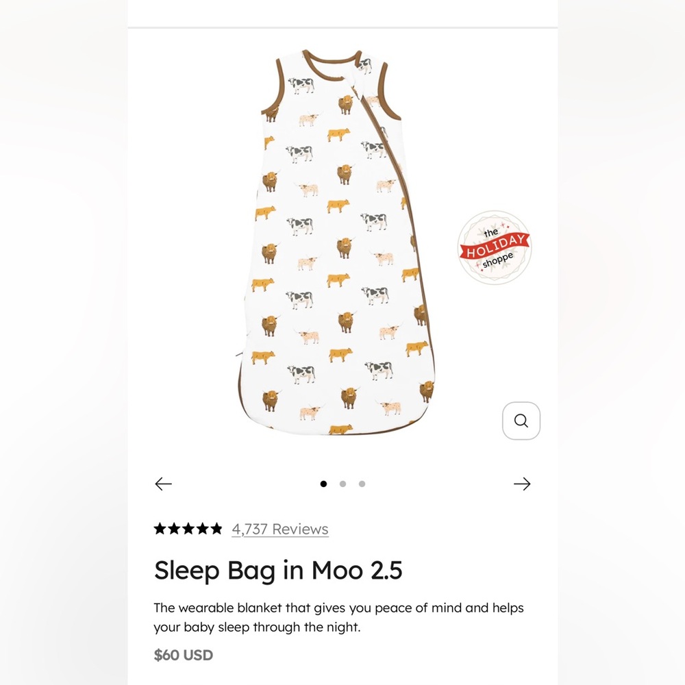 Kyte baby Moo cows 2.5 tog sleep bag medium